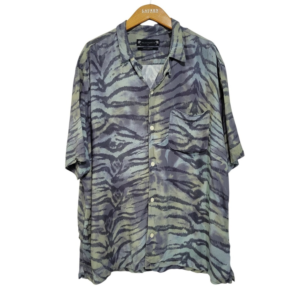 Allsaints Kisli Tiger Striped Tie Dyed Button Up Shirt Mens XL Relaxed Fit